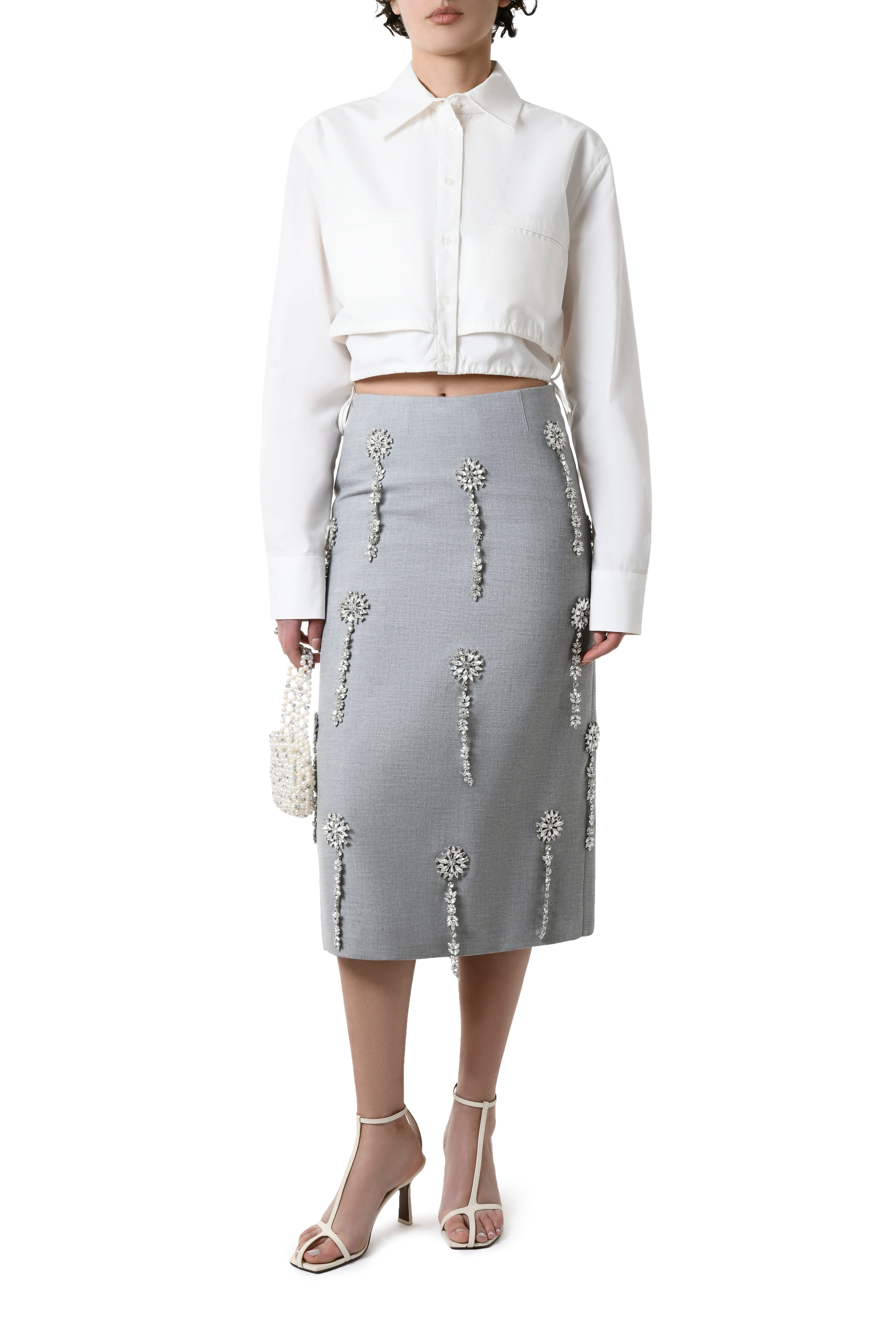 Crystal Embellished Skirt Grey