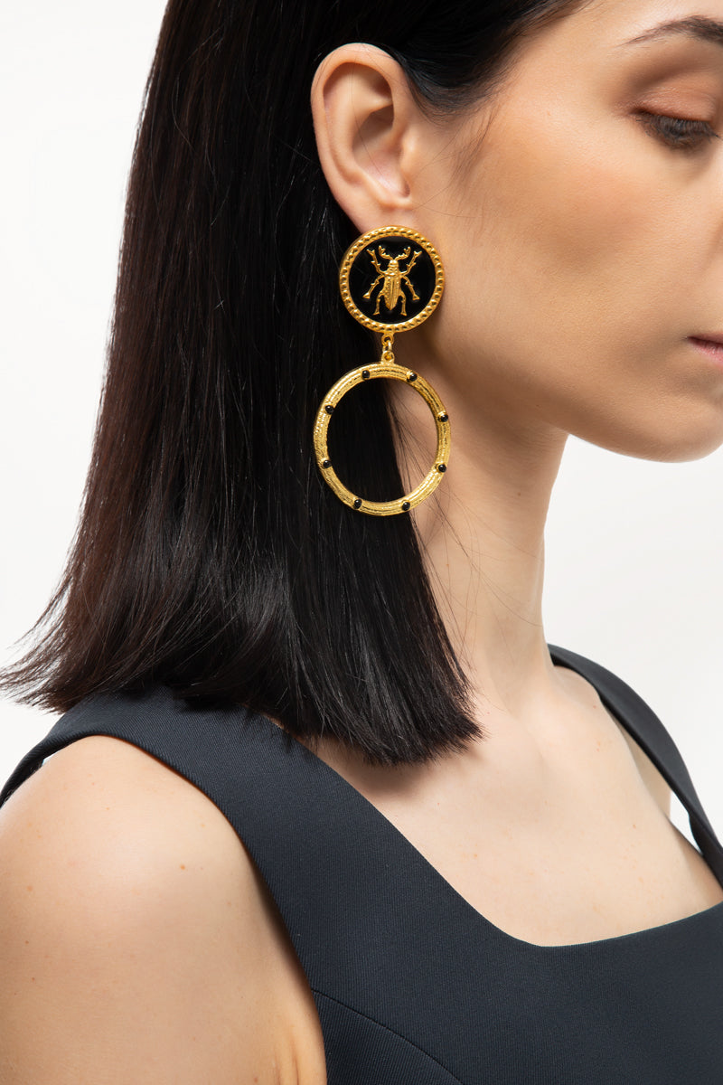 Black Beetle Earrings