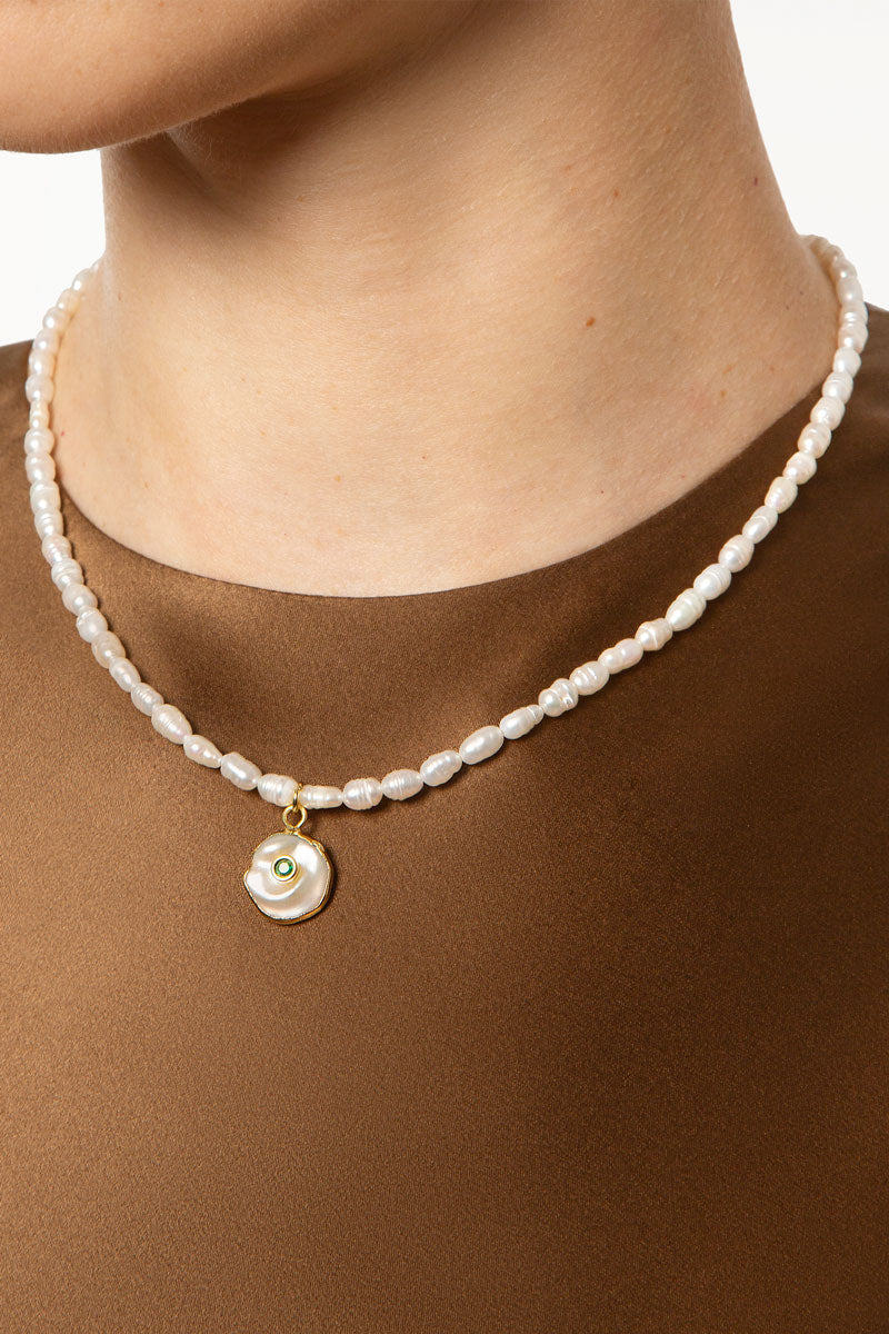 Pearl Necklace with Zircon Charm
