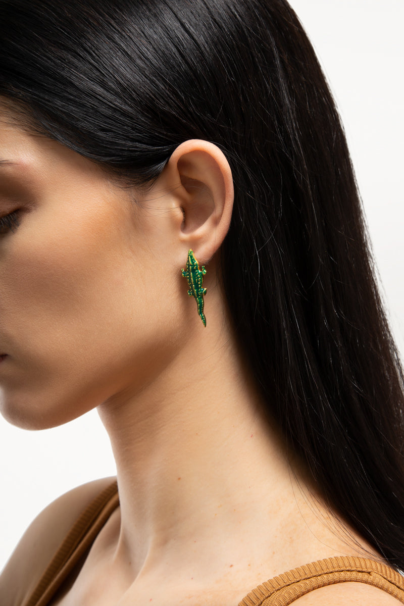 Green Crocodile Earrings