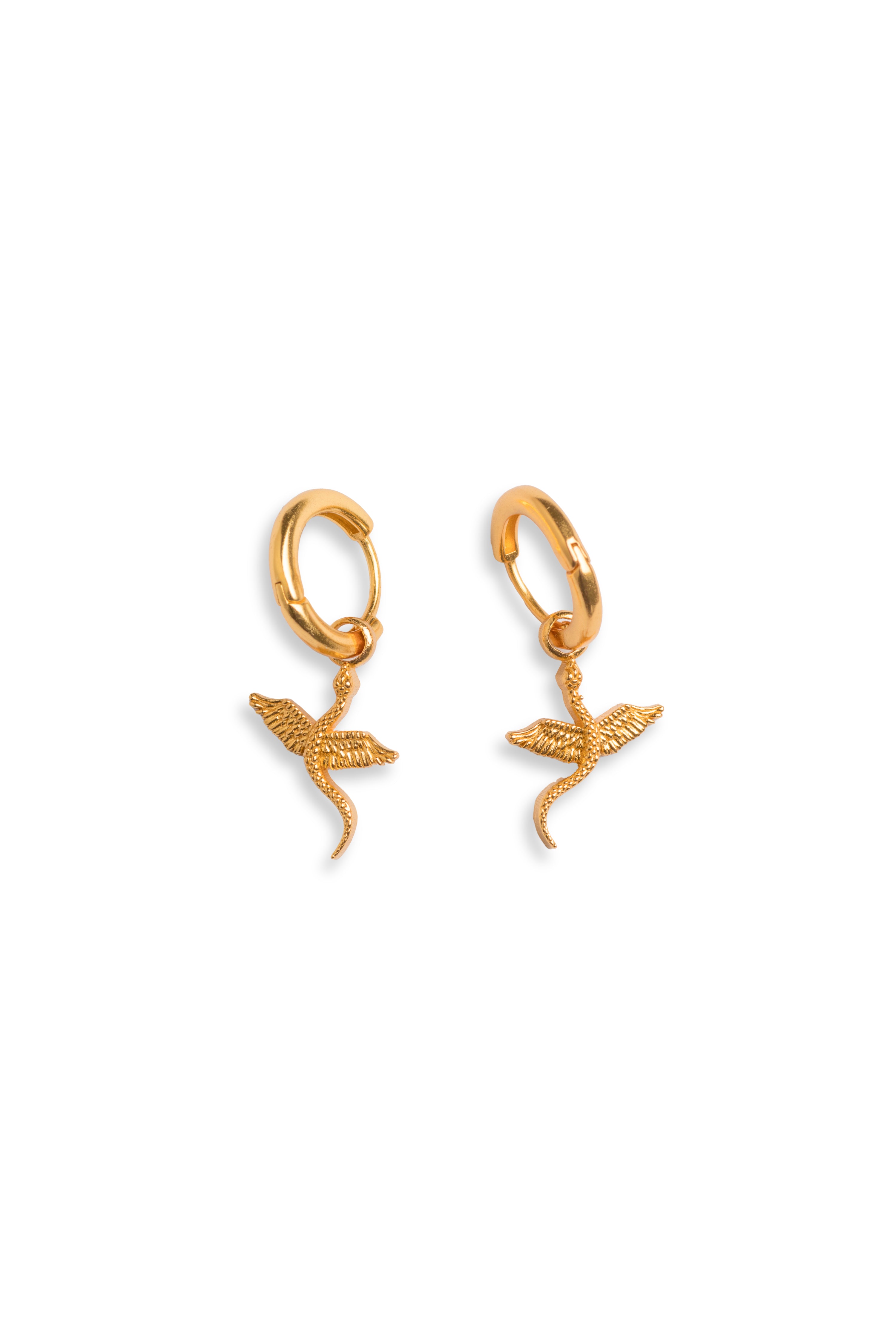 Gold Plated Winged Snake Hoops Earrings