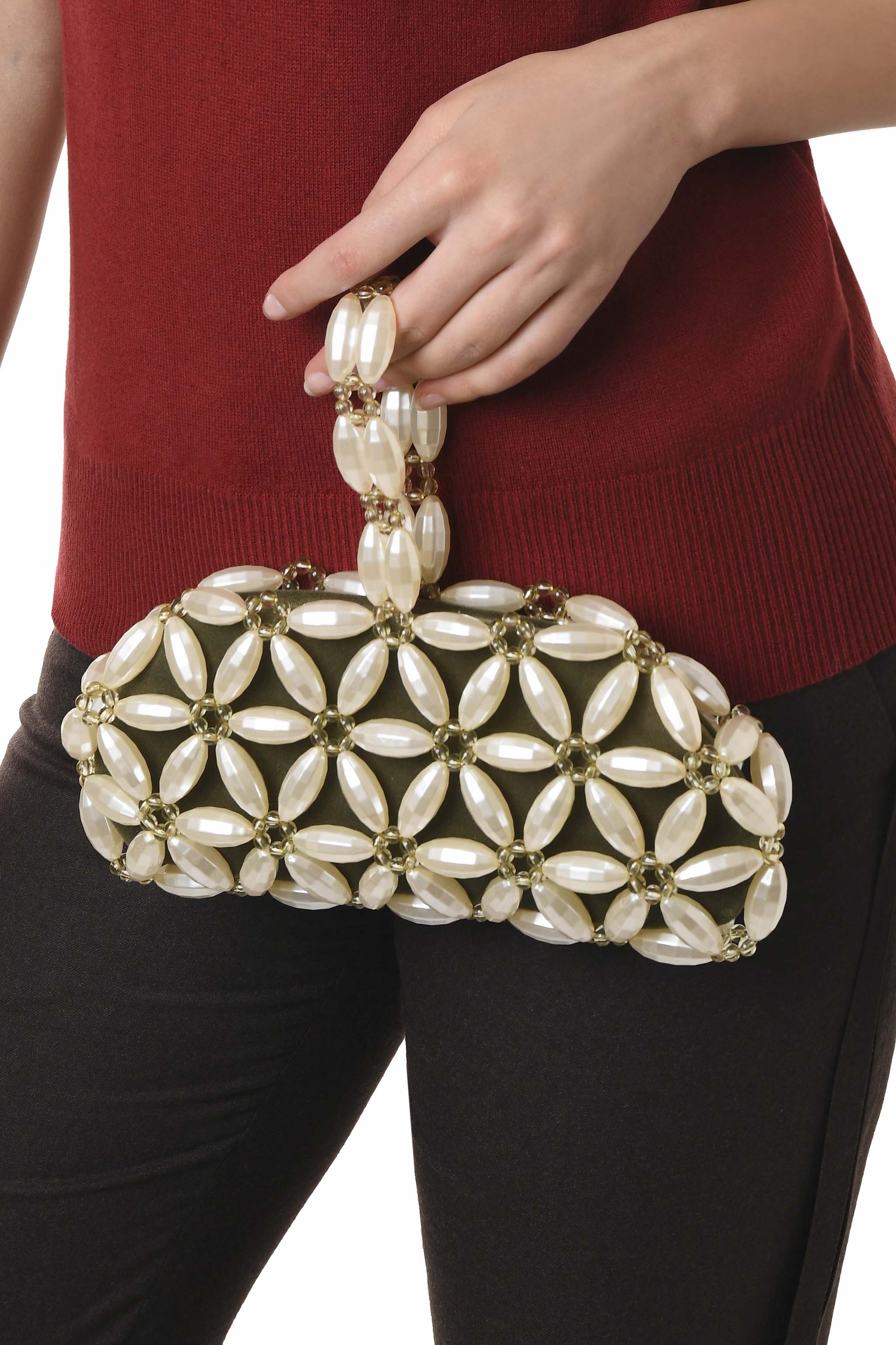 Ivory & Khaki Tebea Clutch