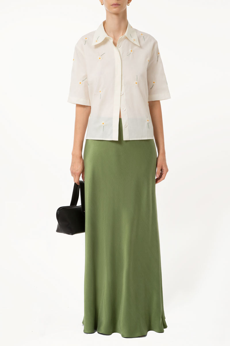 Green Cupro Maxi Skirt