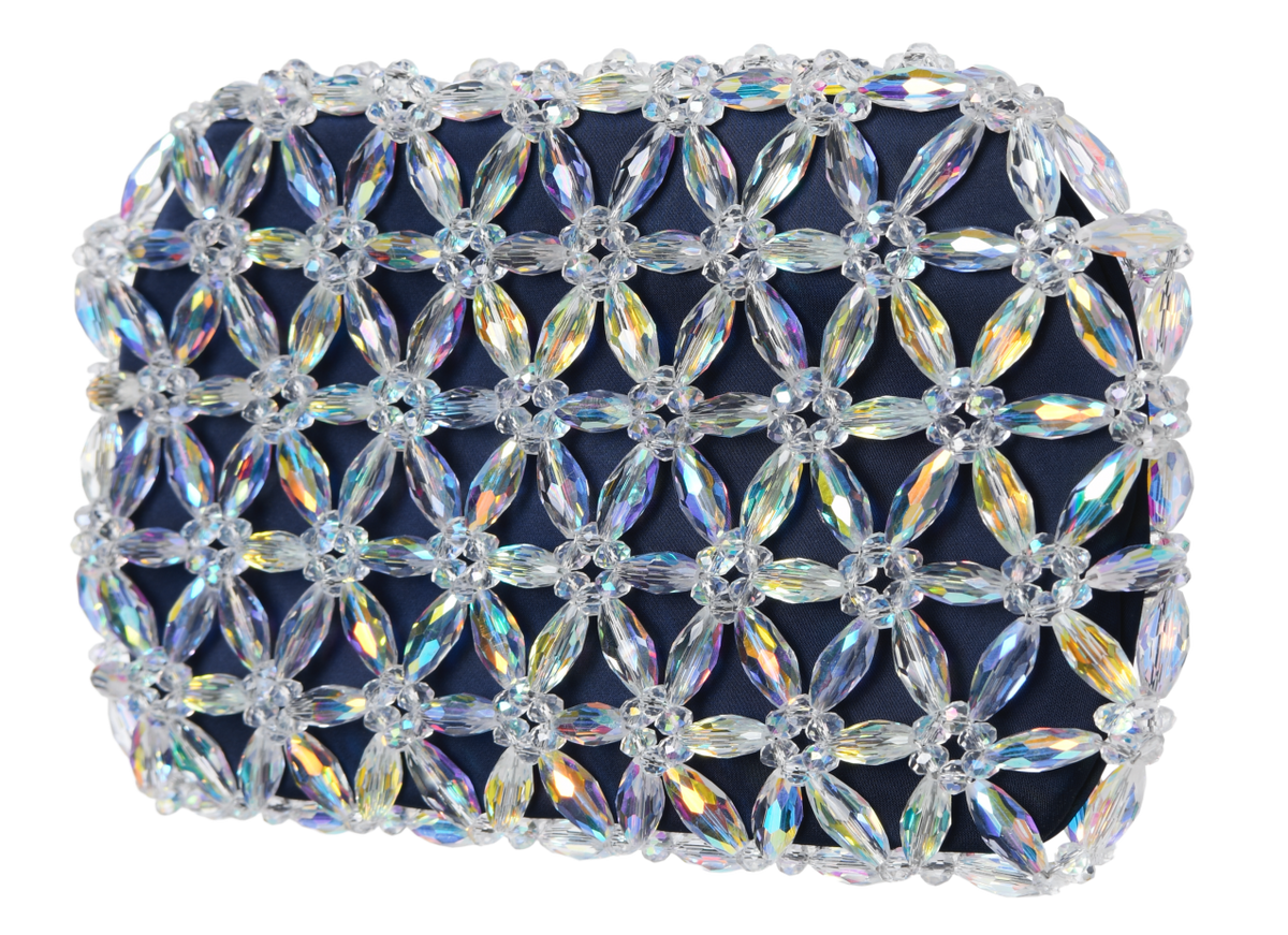 Iridescent White & Navy Blue Large Tebea Clutch
