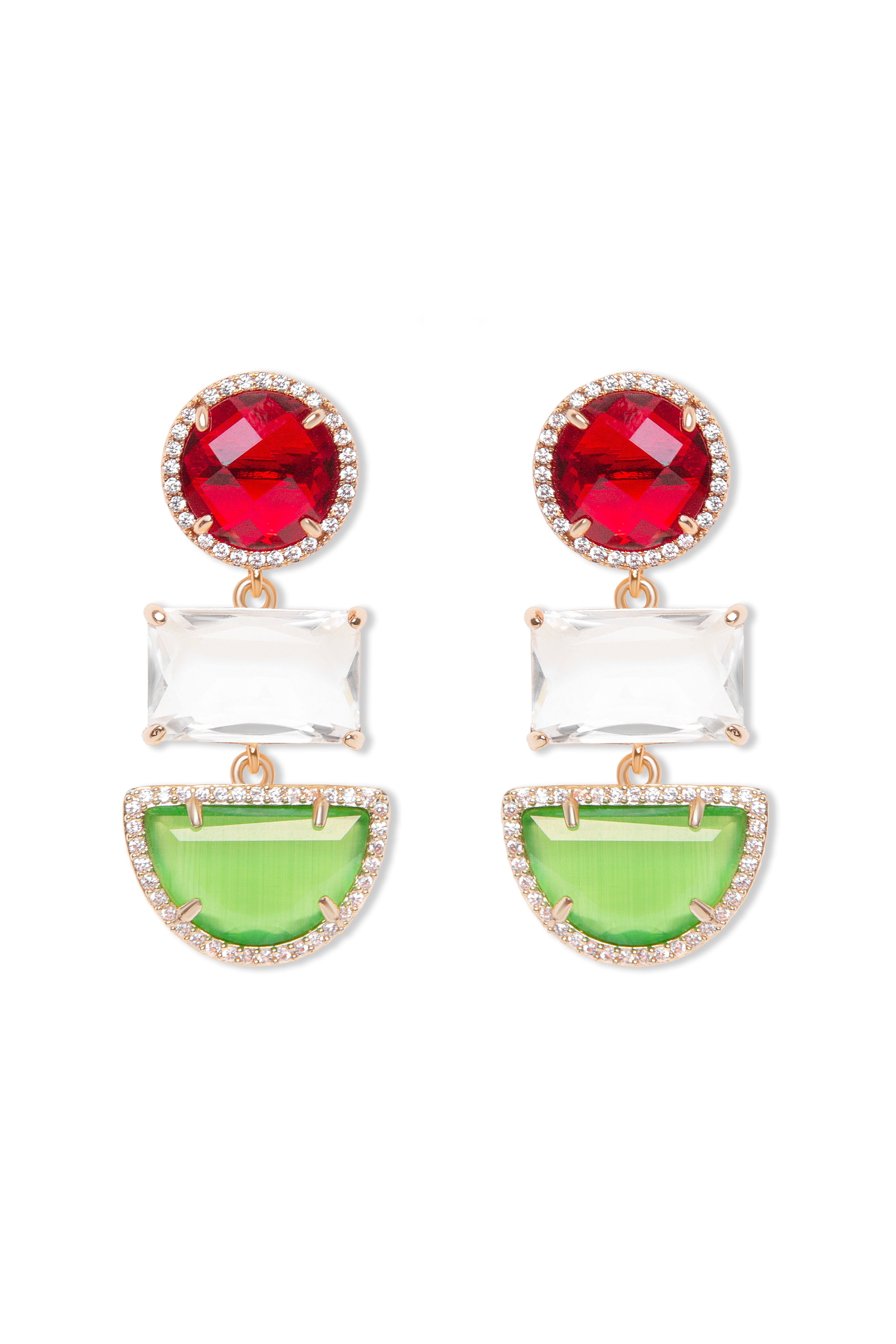 Earrings with Green and Red Crystals