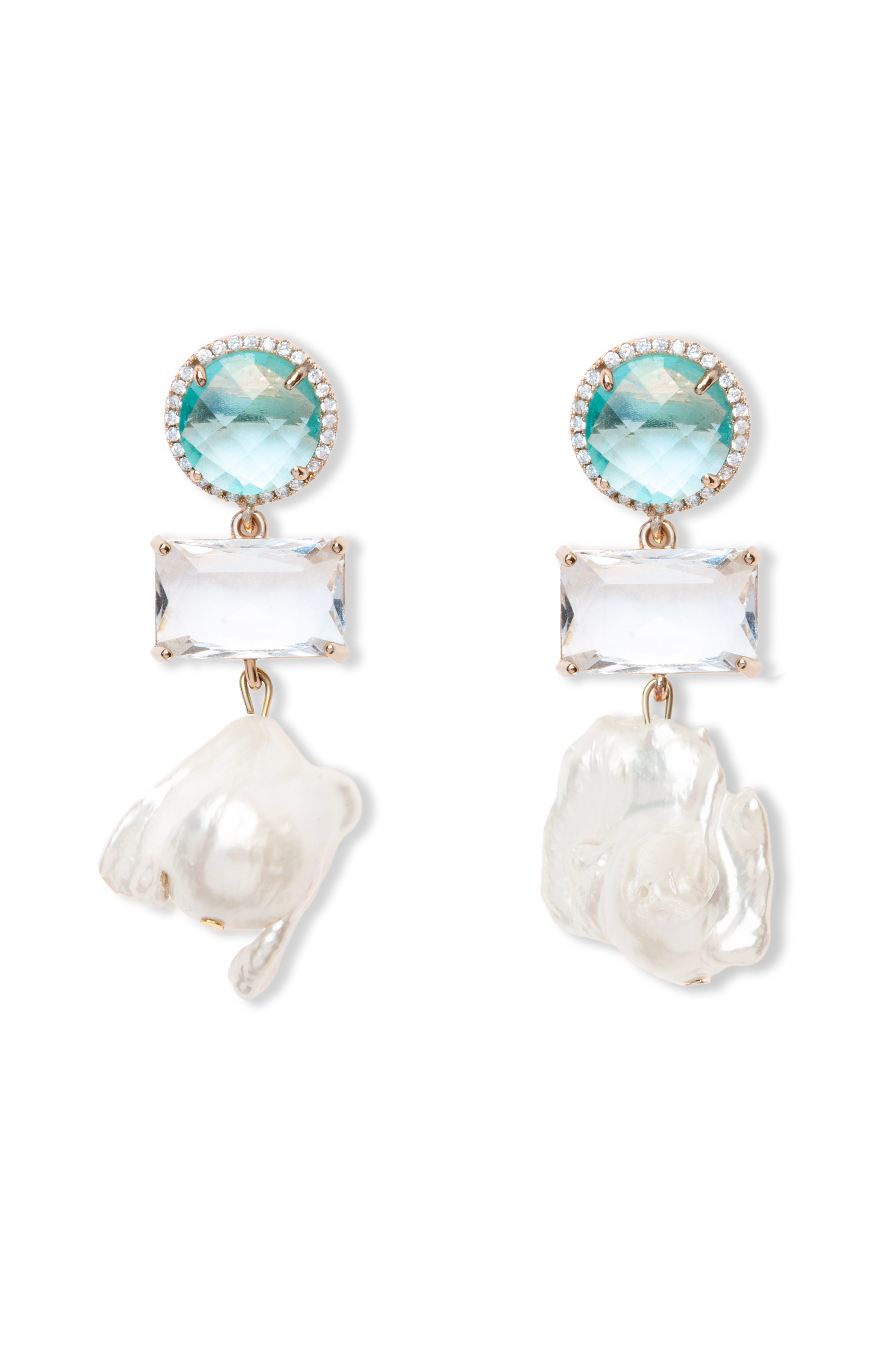 Earrings with Blue Crystal and Baroque Pearl