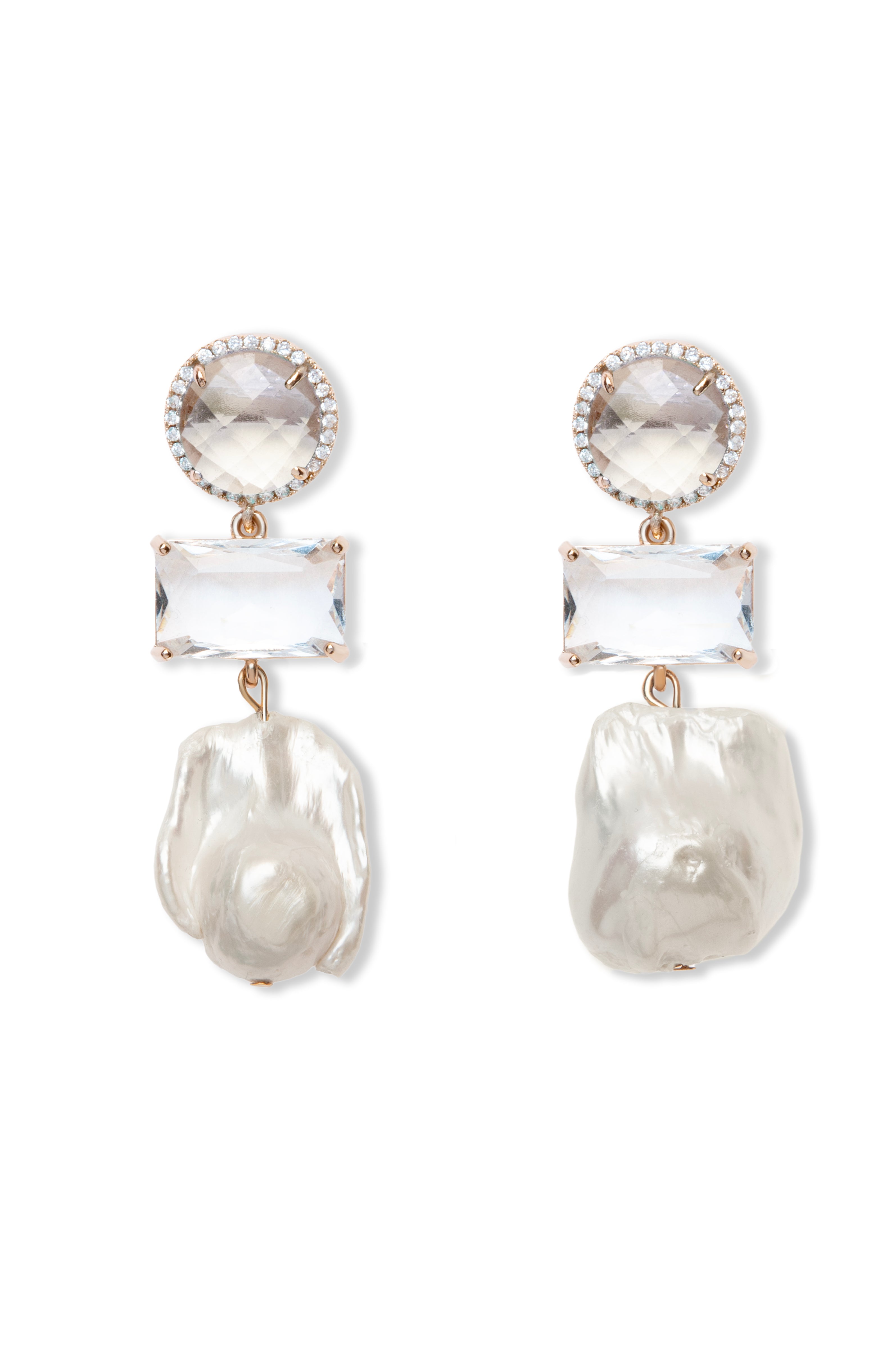 Earrings with White Crystal and Barrico Pearl
