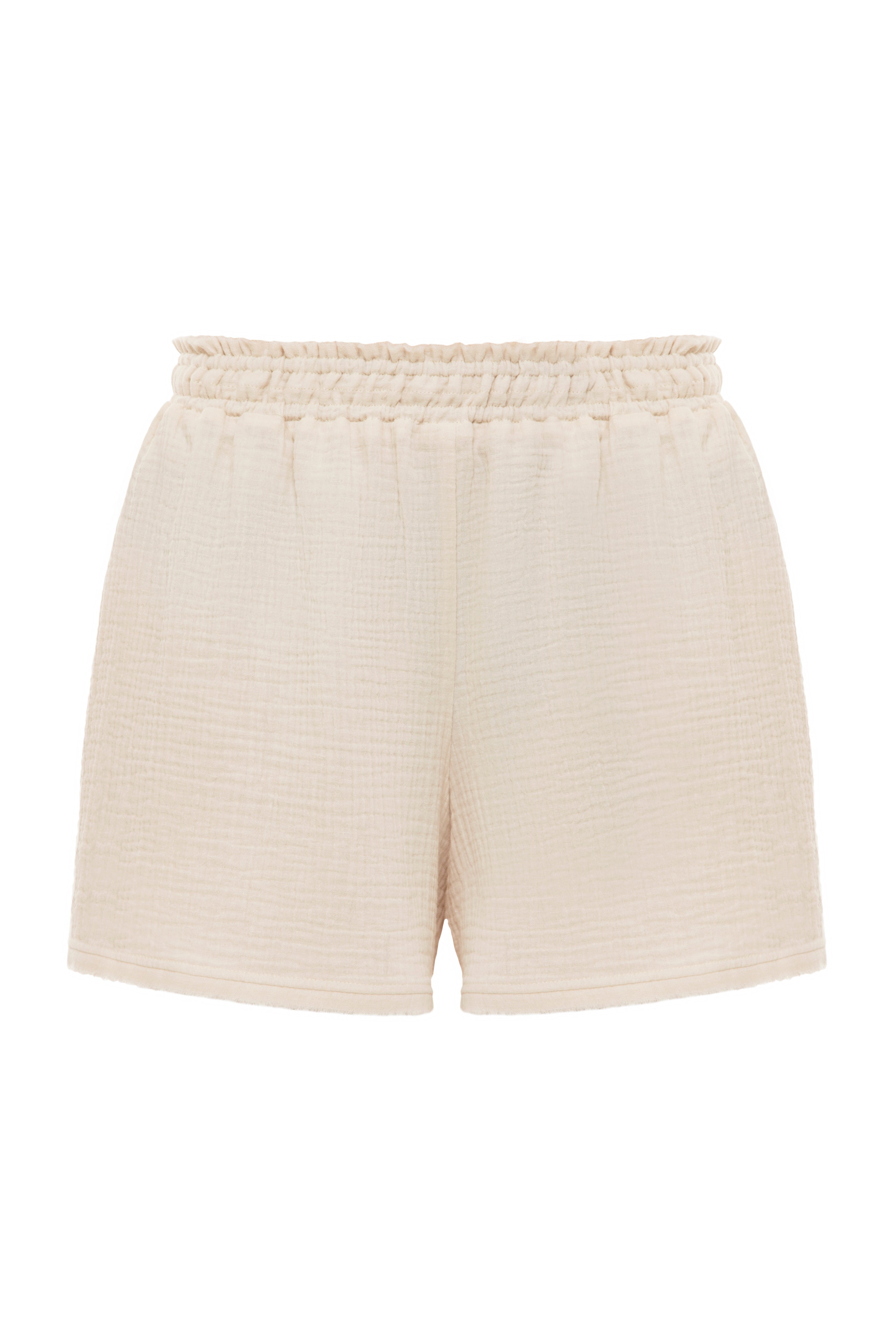 Beige Raw-Hem Shorts