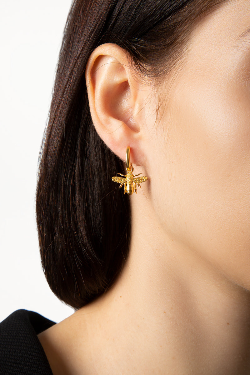 Gold Plated Bee Hoops Earrings