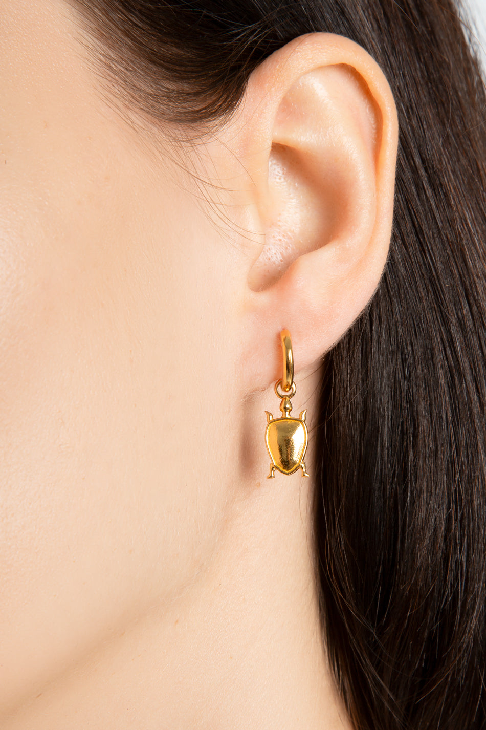 Gold Plated Tiny Turtle Hoops Earrings