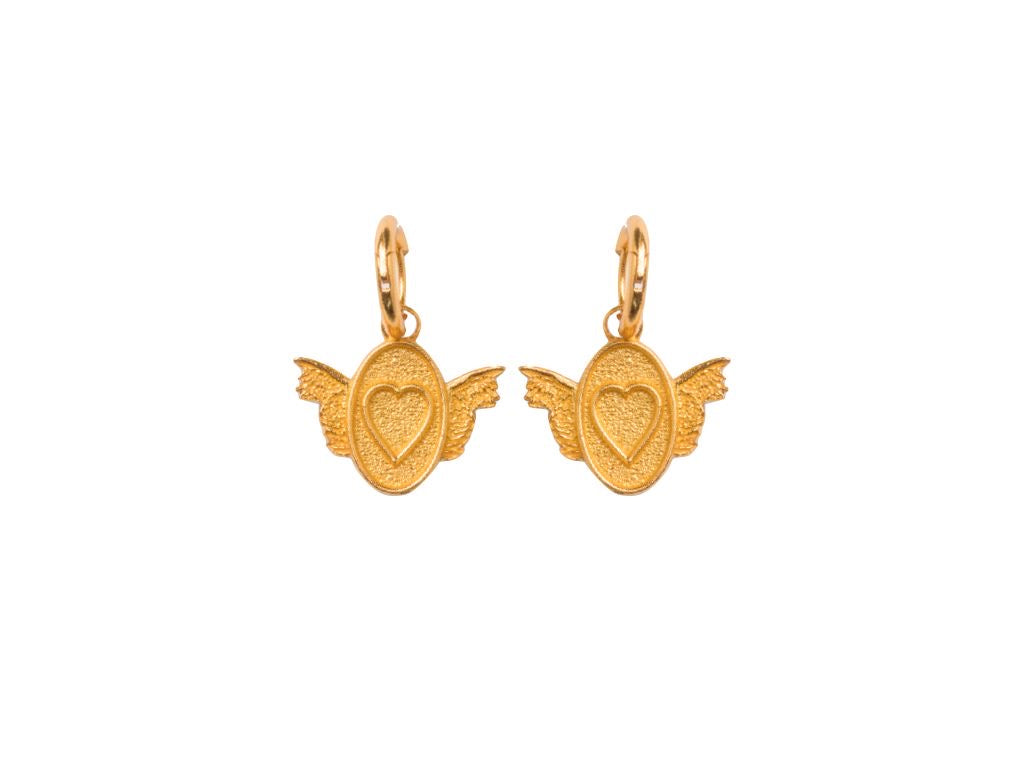 Gold Plated Winged Heart Hoops Earrings
