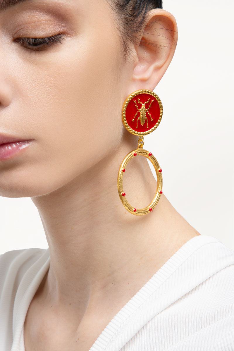 Red Beetle Earrings