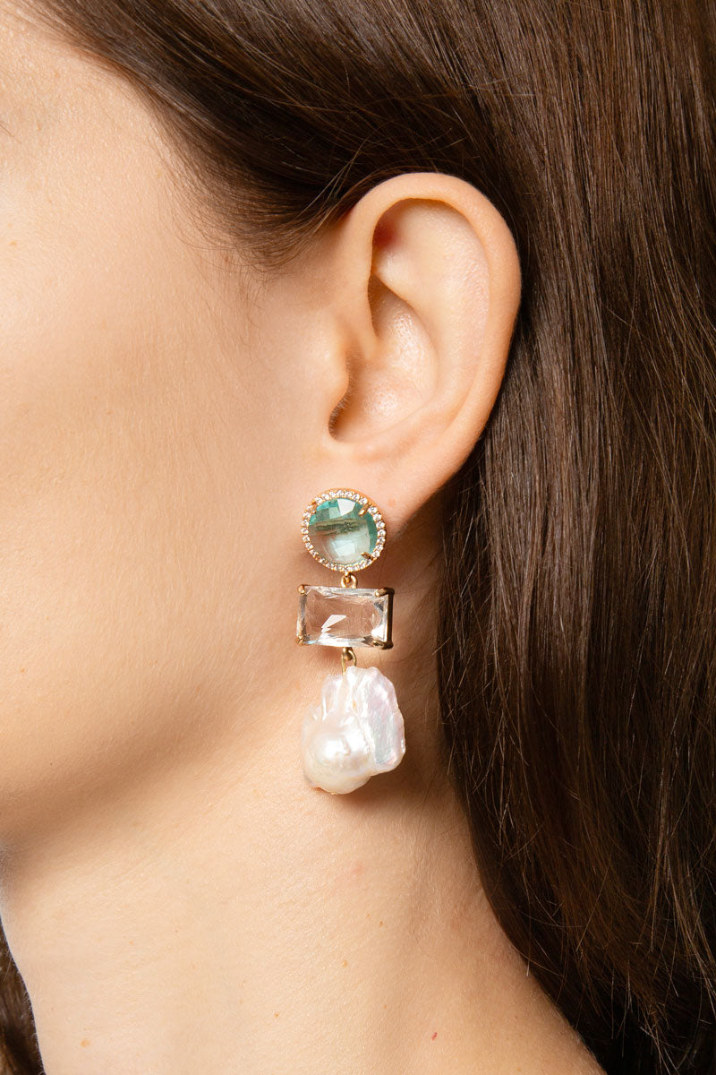 Earrings with Blue Crystal and Baroque Pearl