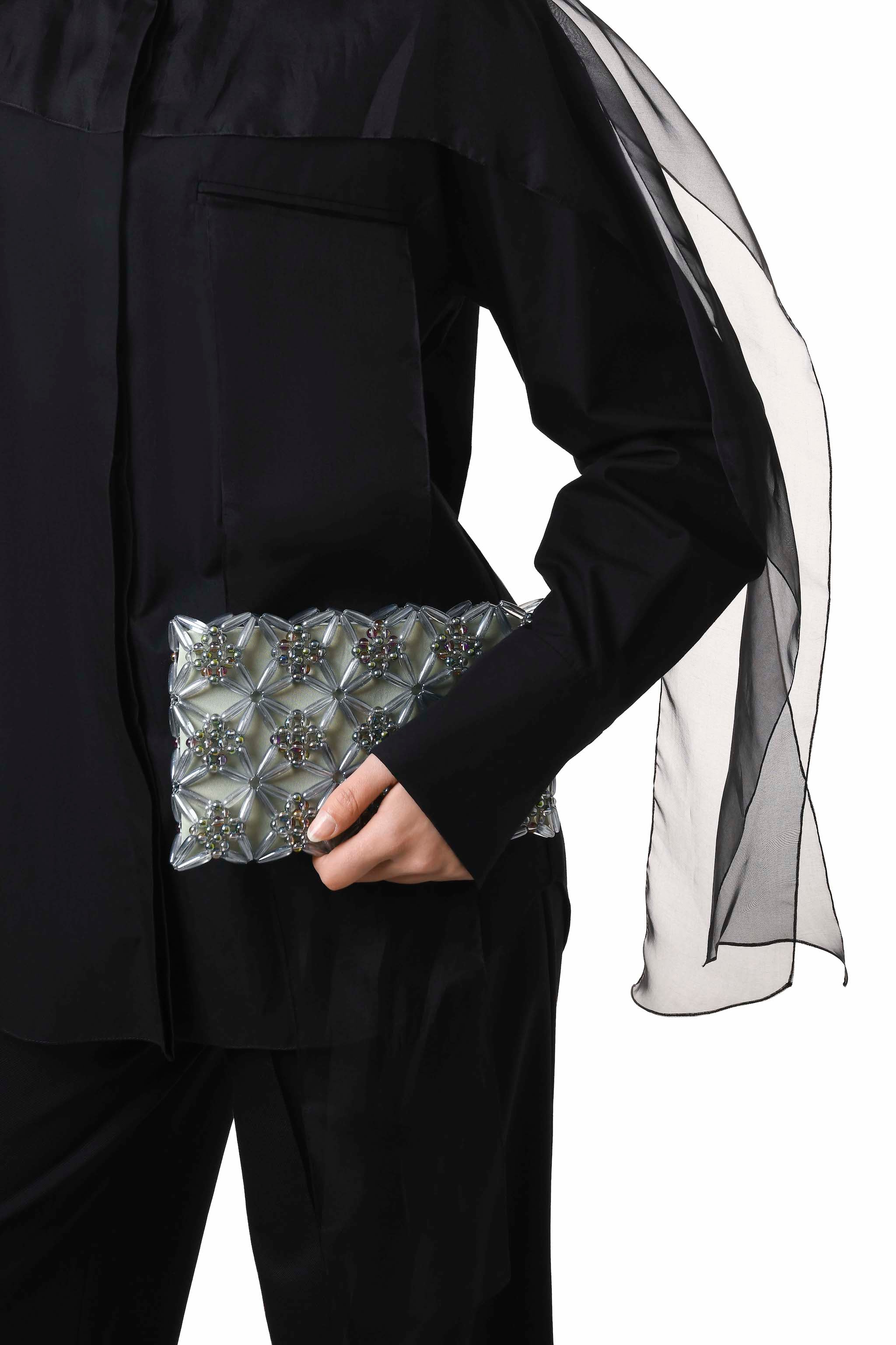 Light Grey & Frosty Green Rhea Clutch