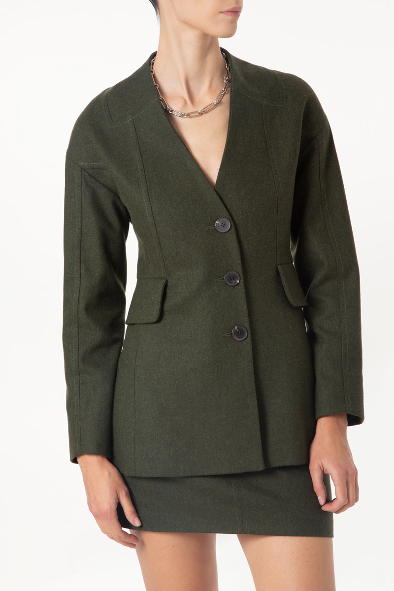 Khaki Collarless Blazer