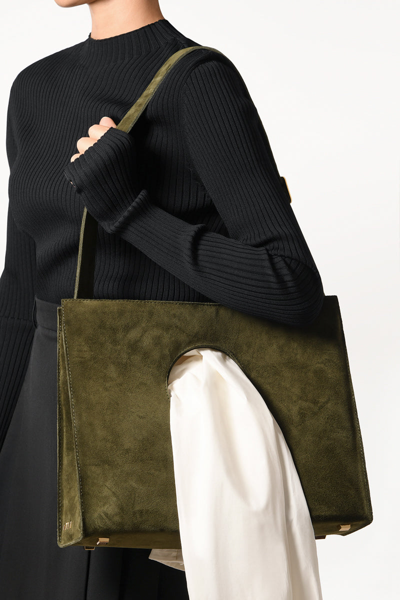 Khaki Round Table Suede Bag