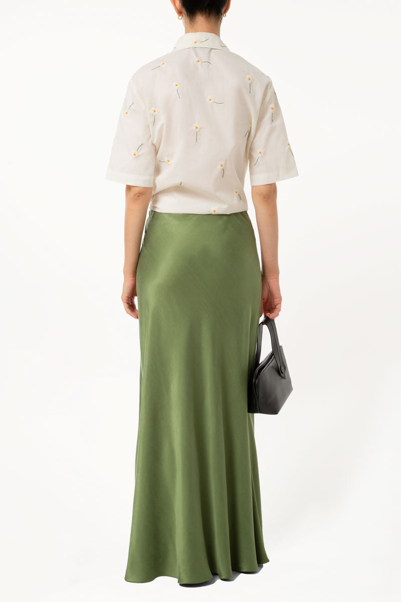 Green Cupro Maxi Skirt