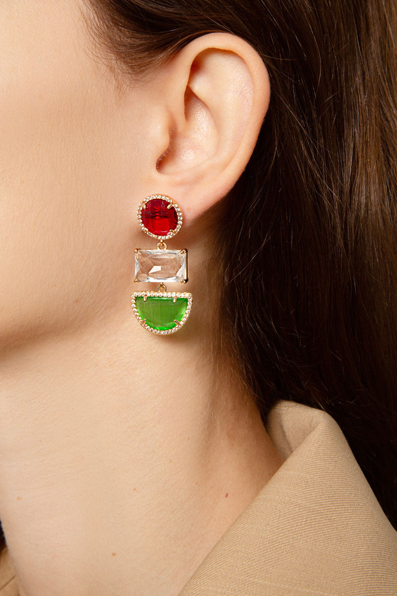 Earrings with Green and Red Crystals