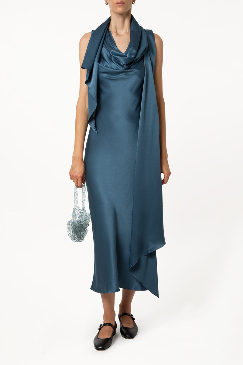 Teal Double Scarf Dress