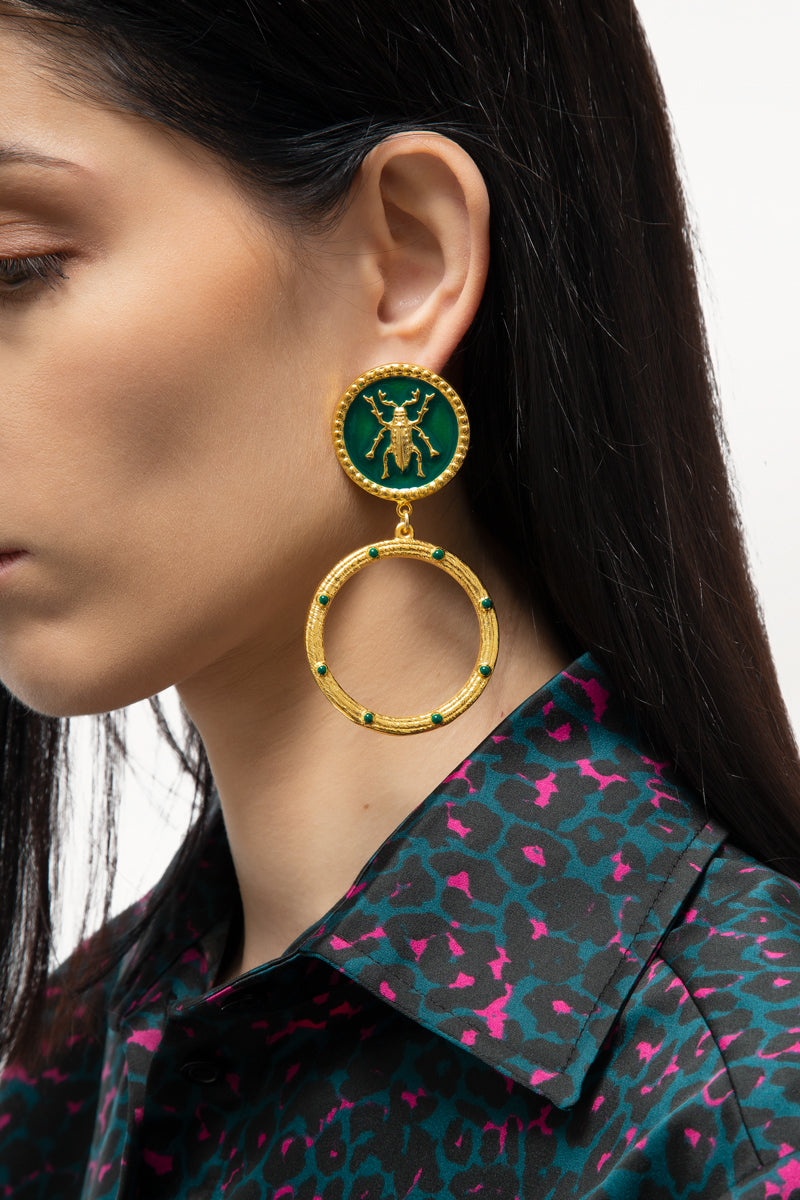 Green Beetle Earrings