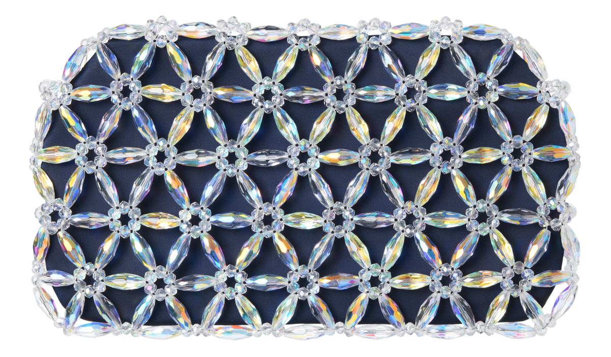 Iridescent White & Navy Blue Large Tebea Clutch