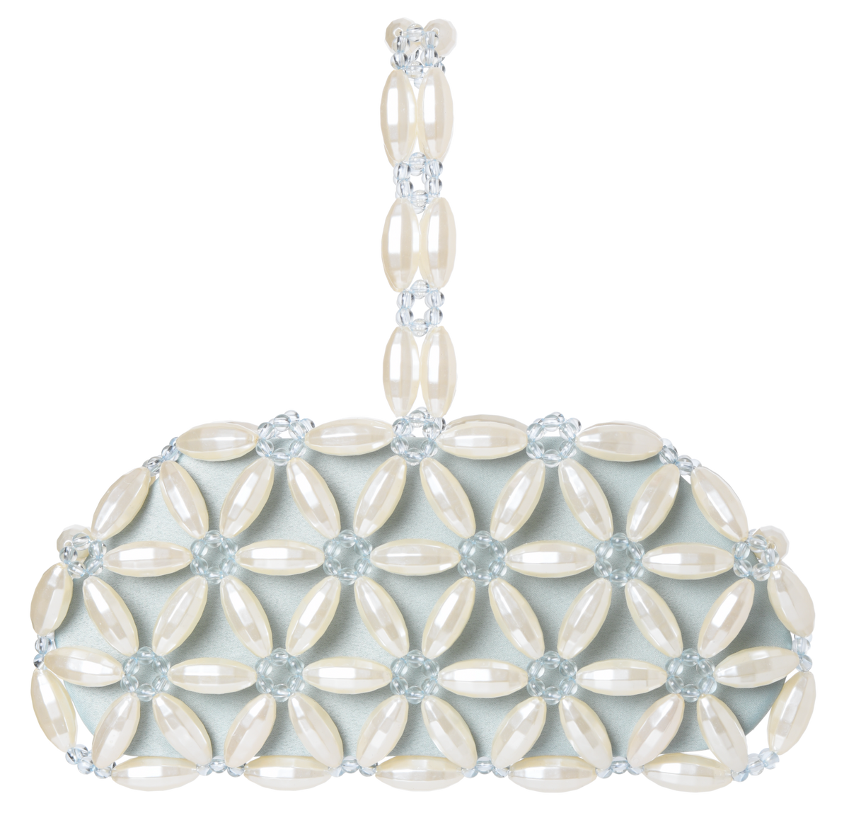 Ivory & Baby Blue Tebea Top Handle Bag