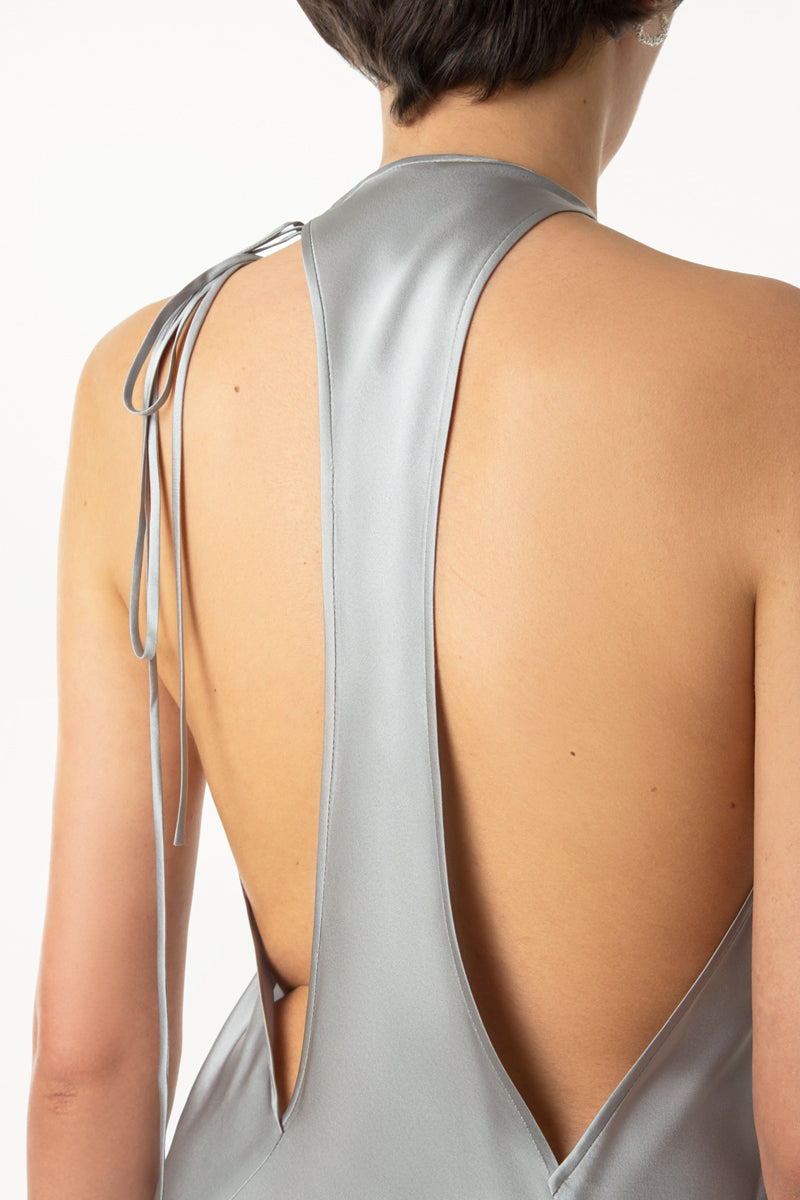 Deep Back Cut Halter Dress