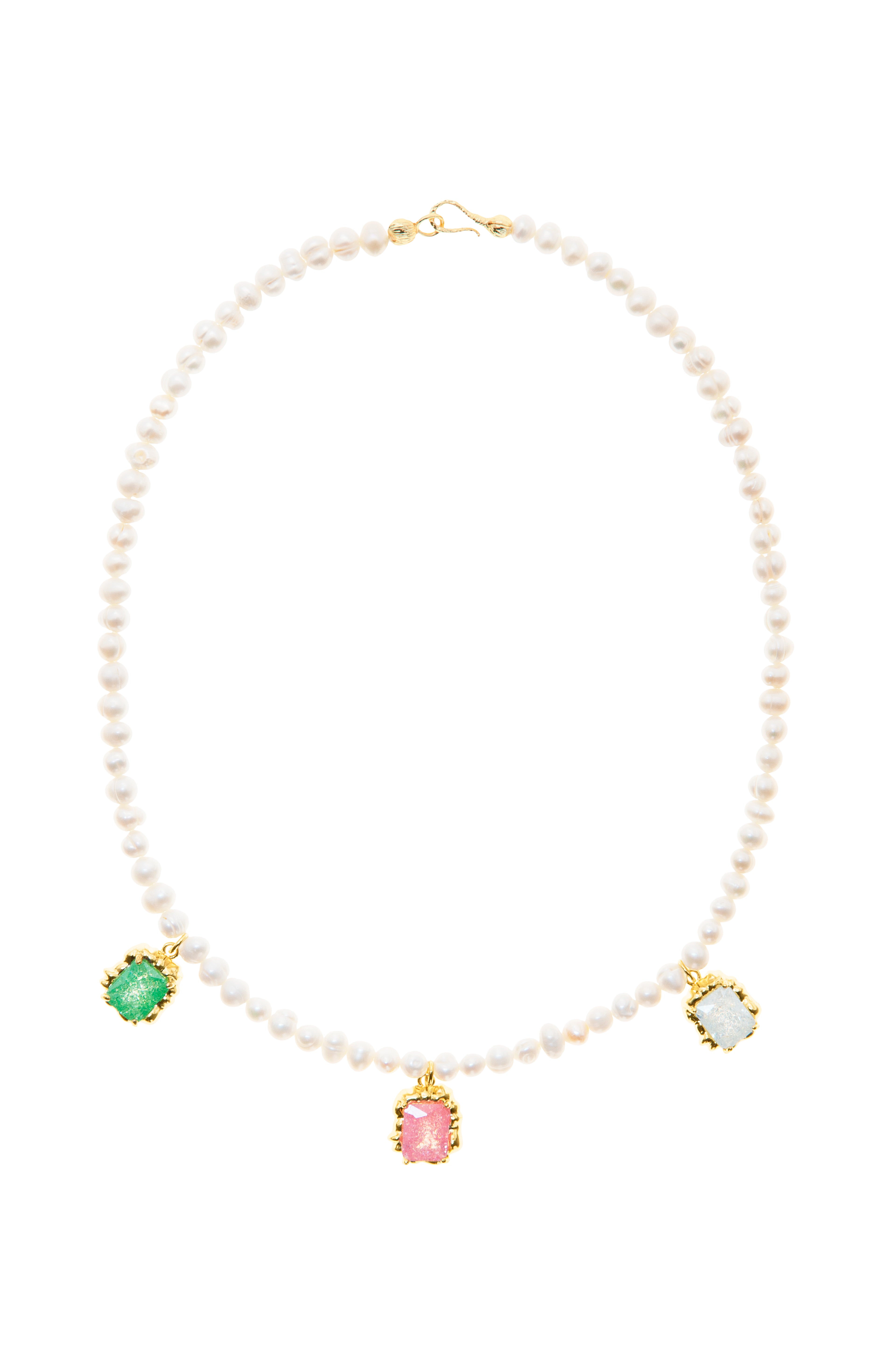 Pearl Necklace with Colorful Zircon Stones