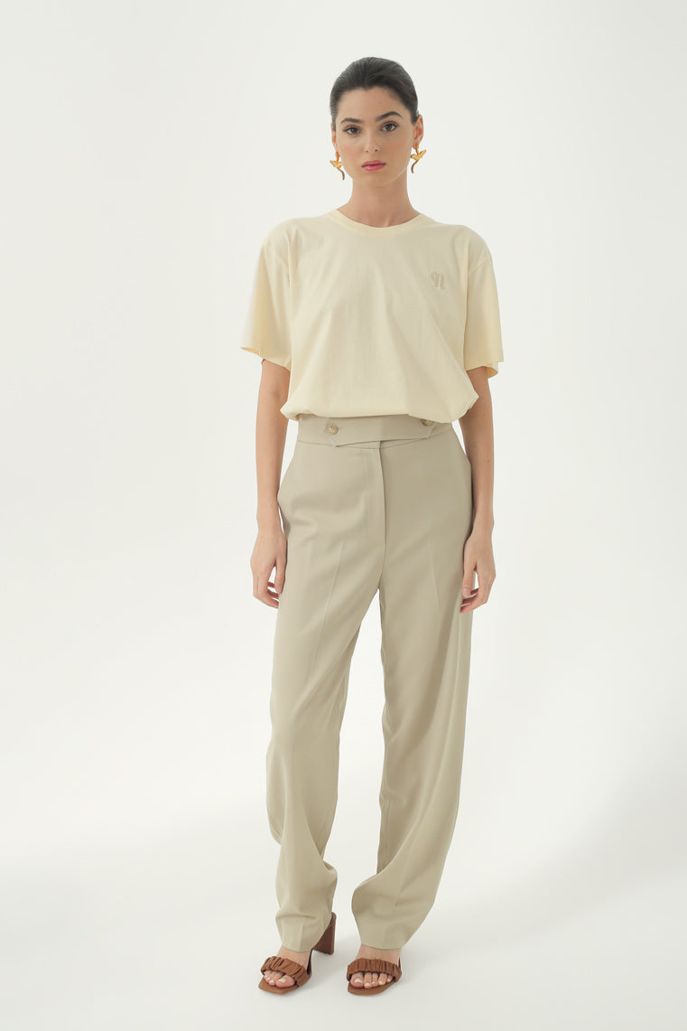 Beige Straight Pants